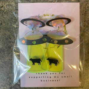 UFO Space Cow Dangle Neon Earrings